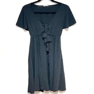 Anthropologie See You Monday Black V Neck Flutter Sleeve Fit and Flare Dress M